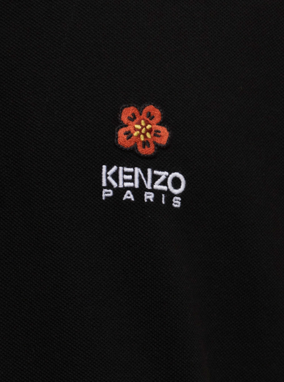 Shop Kenzo Black Polo Shirt In Piquet With Broke Flower Crest Embroidey  To The Chest  Man