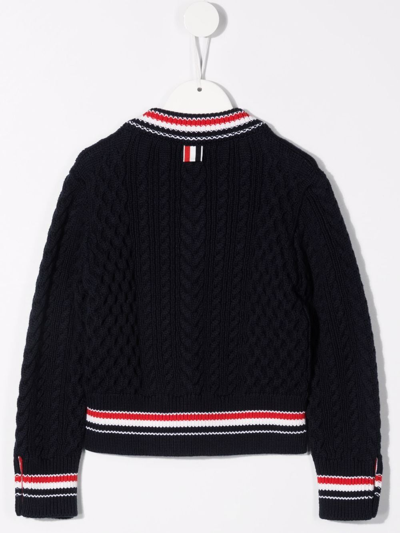 Shop Thom Browne Rwb Cricket Cable Sweater In Blue