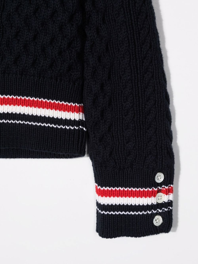 Shop Thom Browne Rwb Cricket Cable Sweater In Blue