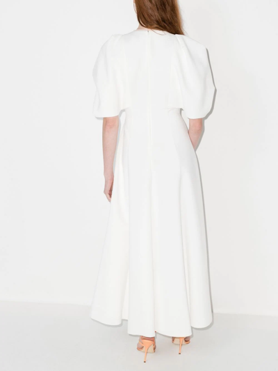Shop Roksanda Adele Puff-sleeve Midi Dress In Neutrals