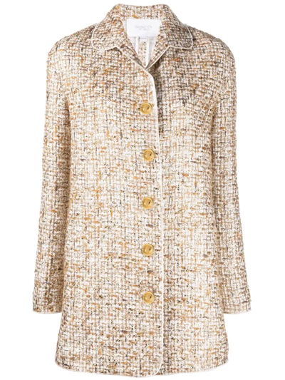 Giambattista Valli Gold-toned Button Tweed Single-breasted Coat In Neutrals