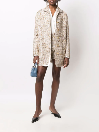 Giambattista Valli Gold-toned Button Tweed Single-breasted Coat In Neutrals