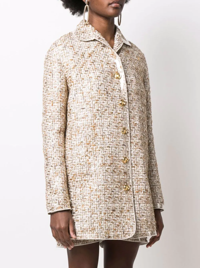 Giambattista Valli Gold-toned Button Tweed Single-breasted Coat In Neutrals