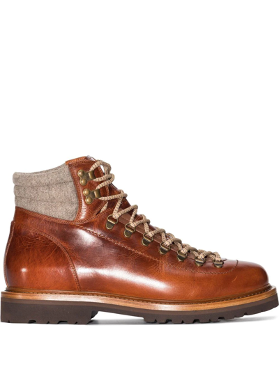 Shop Brunello Cucinelli Padded Ankle Lace-up Boots In Brown