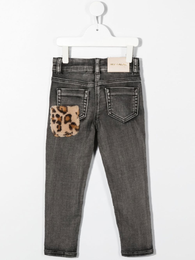 Monnalisa Stretch Cotton Denim Jeans W/ Patch In Grey