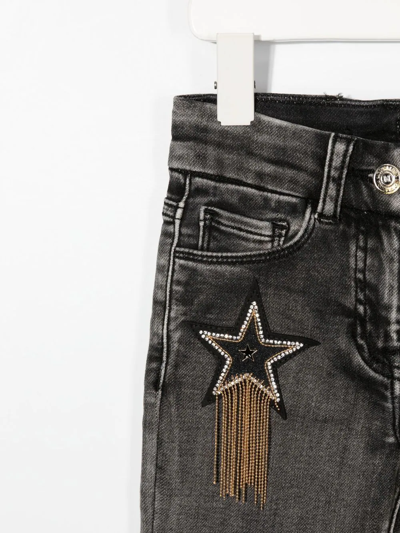 Monnalisa Stretch Cotton Denim Jeans W/ Patch In Grey