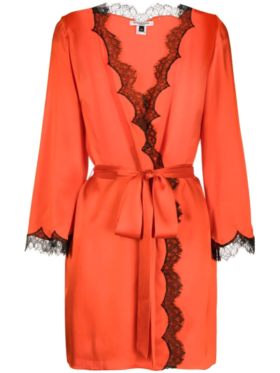 Shop Gilda & Pearl Lace-trim Tie-fastening Robe In Orange