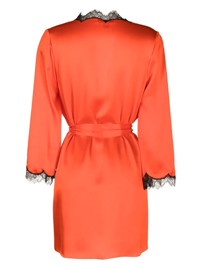 Gilda & Pearl Lace-trim Tie-fastening Robe In Orange