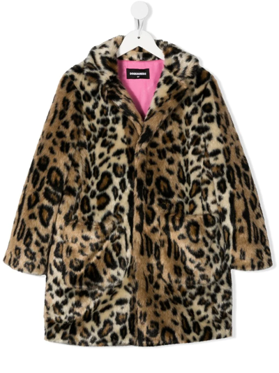 Shop Dsquared2 Leopard-print Faux-fur Coat In Neutrals