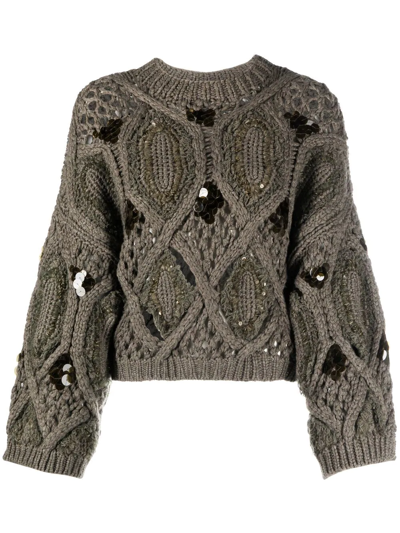 Brunello Cucinelli Pre-loved Brunello Cucinelli Women's Crew Neck  Embellished Sweater