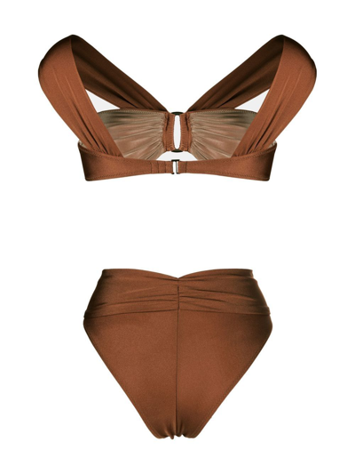 Noire Swimwear Ruched-detail Off-shoulder Bikini In Brown