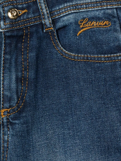 Shop Lanvin Enfant Embroidered-logo Tapered Jeans In Blue