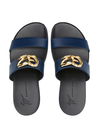 Shop Giuseppe Zanotti Gregorie Leather Sandals In Blue