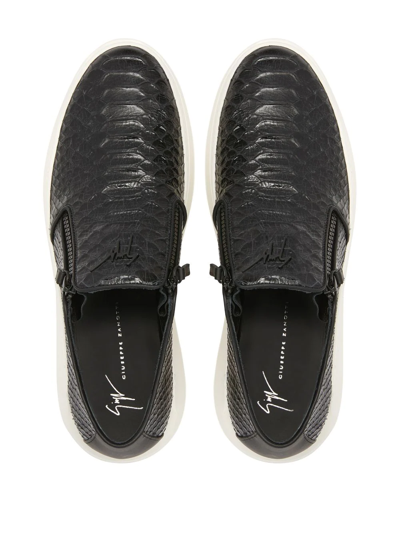 Shop Giuseppe Zanotti Conley Snakeskin-effect Slip-on Loafers In Black