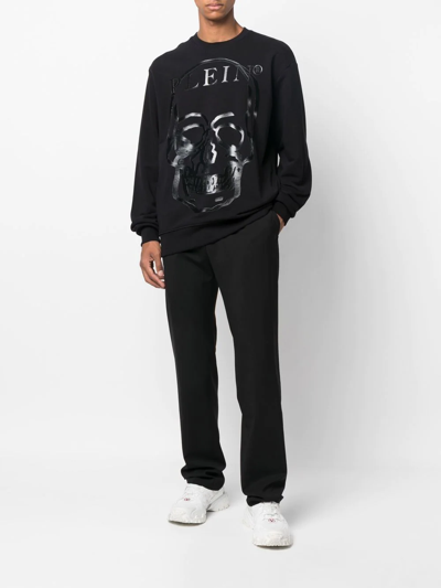 Shop Philipp Plein Skull-print Crew Neck Sweatshirt In Black