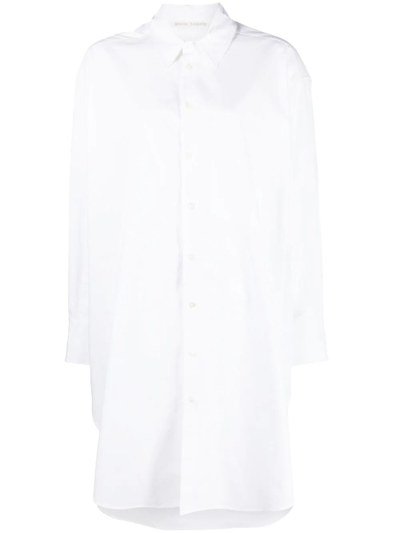 Shop Palm Angels Rhinestone Logo Shirt Dress In White