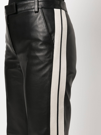 Shop Palm Angels Side Stripe Leather Trousers In Black