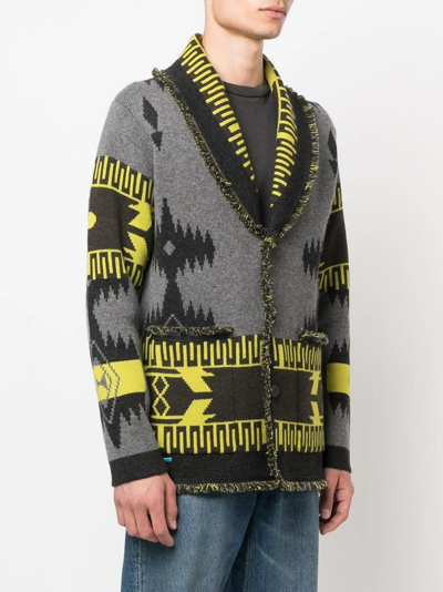 Shop Alanui Abstract-knit Cashmere Cardigan In Grey