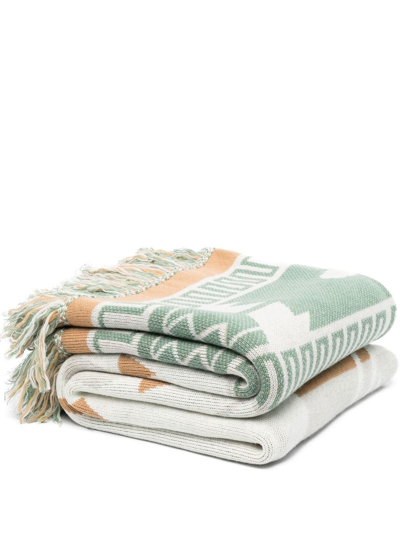 Shop Alanui Jacquard-knit Blanket In White