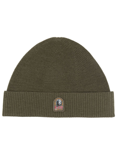Shop Parajumpers Logo-patch Knitted Merino Beanie In Green