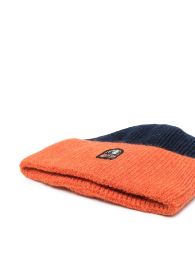 Shop Parajumpers Logo-patch Knitted Beanie In Blue