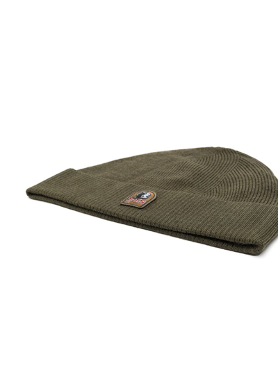 Shop Parajumpers Logo-patch Knitted Merino Beanie In Green