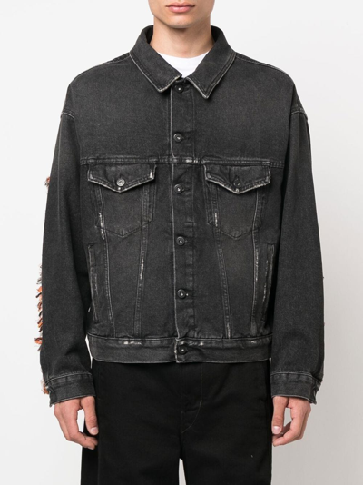 Shop Marcelo Burlon County Of Milan Tassel-detail Denim Jacket In Black