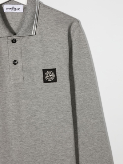 Shop Stone Island Junior Teen Logo-patch Long-sleeve Polo Shirt In Grey