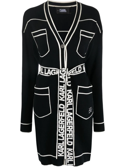 Shop Karl Lagerfeld V-neck Two-tone Cardigan In Black