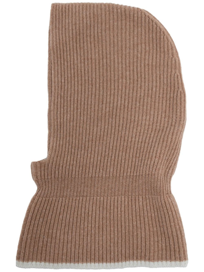 Shop Cashmere In Love Villars Ribbed Wool-cashmere Balaclava In Brown