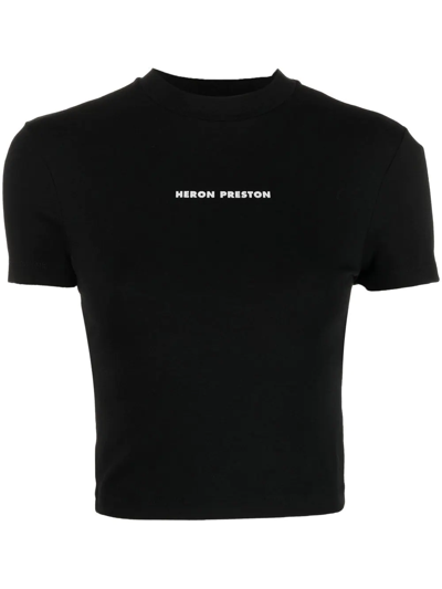Shop Heron Preston Logo-print Cropped T-shirt In Black