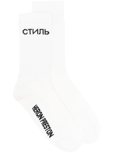 Shop Heron Preston Logo-intarsia Crew Socks In White