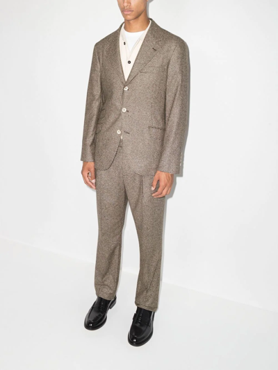 Brunello Cucinelli Houndstooth-pattern Single-breasted Blazer In Brown