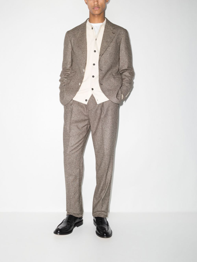 Brunello Cucinelli Houndstooth-pattern Single-breasted Blazer In Brown