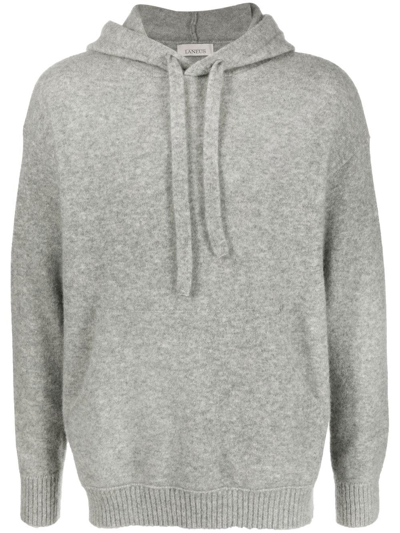 Shop Laneus Knitted Ribbed-trim Hoodie In Grey
