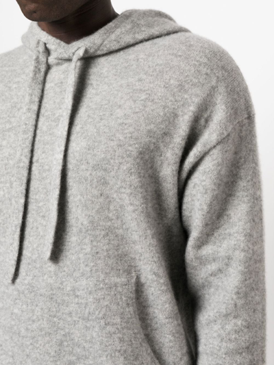 Shop Laneus Knitted Ribbed-trim Hoodie In Grey