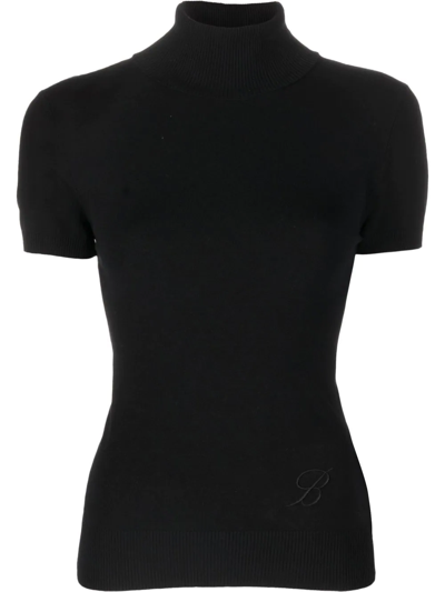 Shop Blumarine Lace-up Knitted Top In Black