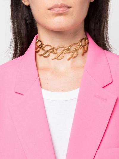 Shop Blumarine Logo Chocker Necklace In Gold