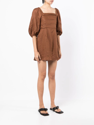 Shop Faithfull The Brand Venezia Linen Mini Dress In Brown