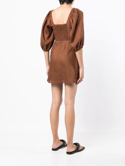 Faithfull The Brand Venezia Shirred Pintucked Linen Midi Dress In Brown