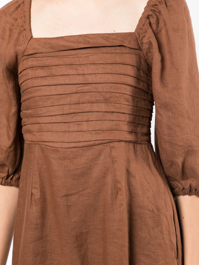 Faithfull The Brand Venezia Shirred Pintucked Linen Midi Dress In Brown