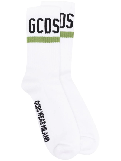 Gcds Intarsia-knit Logo Socks In White