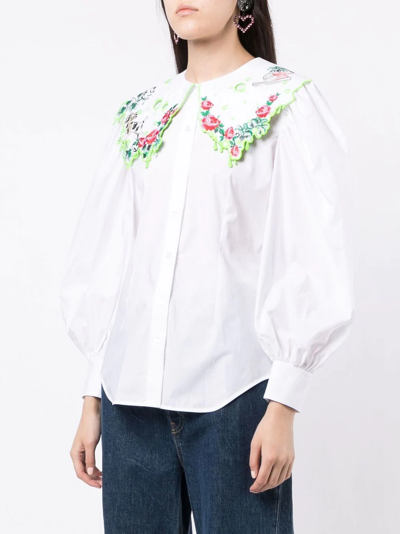 Shop Vivetta Embroidered-collar Blouse In White