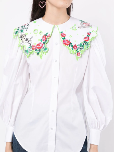 Shop Vivetta Embroidered-collar Blouse In White