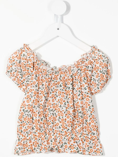 Shop Little Bambah Floral-print Cotton-blend Blouse In Orange