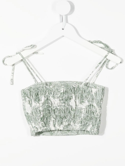 Shop Little Bambah Palm-print Linen Cropped Top In Green