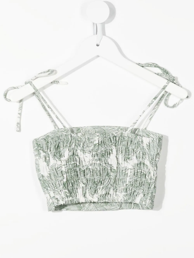 Little Bambah Palm-print Linen Cropped Top In Green