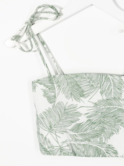 Shop Little Bambah Palm-print Linen Cropped Top In Green