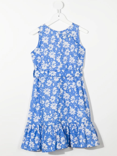Shop Little Bambah Floral-print Poplin Midi Dress In Blue