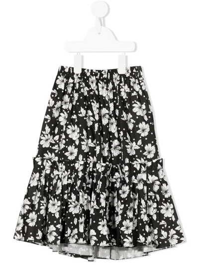 Shop Little Bambah Floral-print Flared Midi Skirt In Black